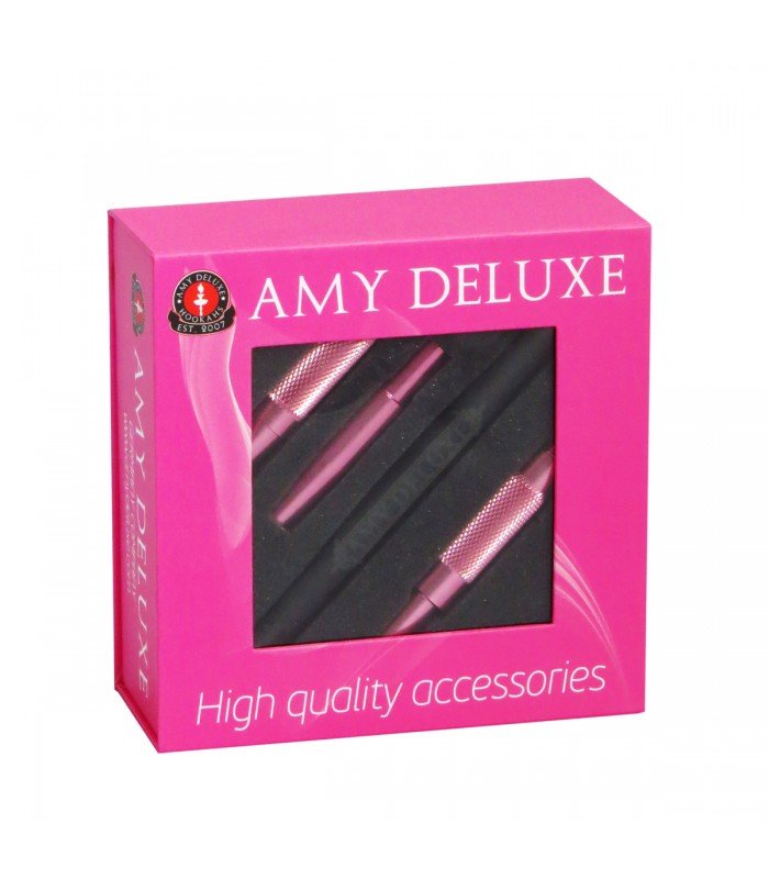 AMY Silikoneslange + Aluminium Mundstykke - Amy Shop - Lyserødt slange sæt med silikone slange og mundstykke til vandpibe