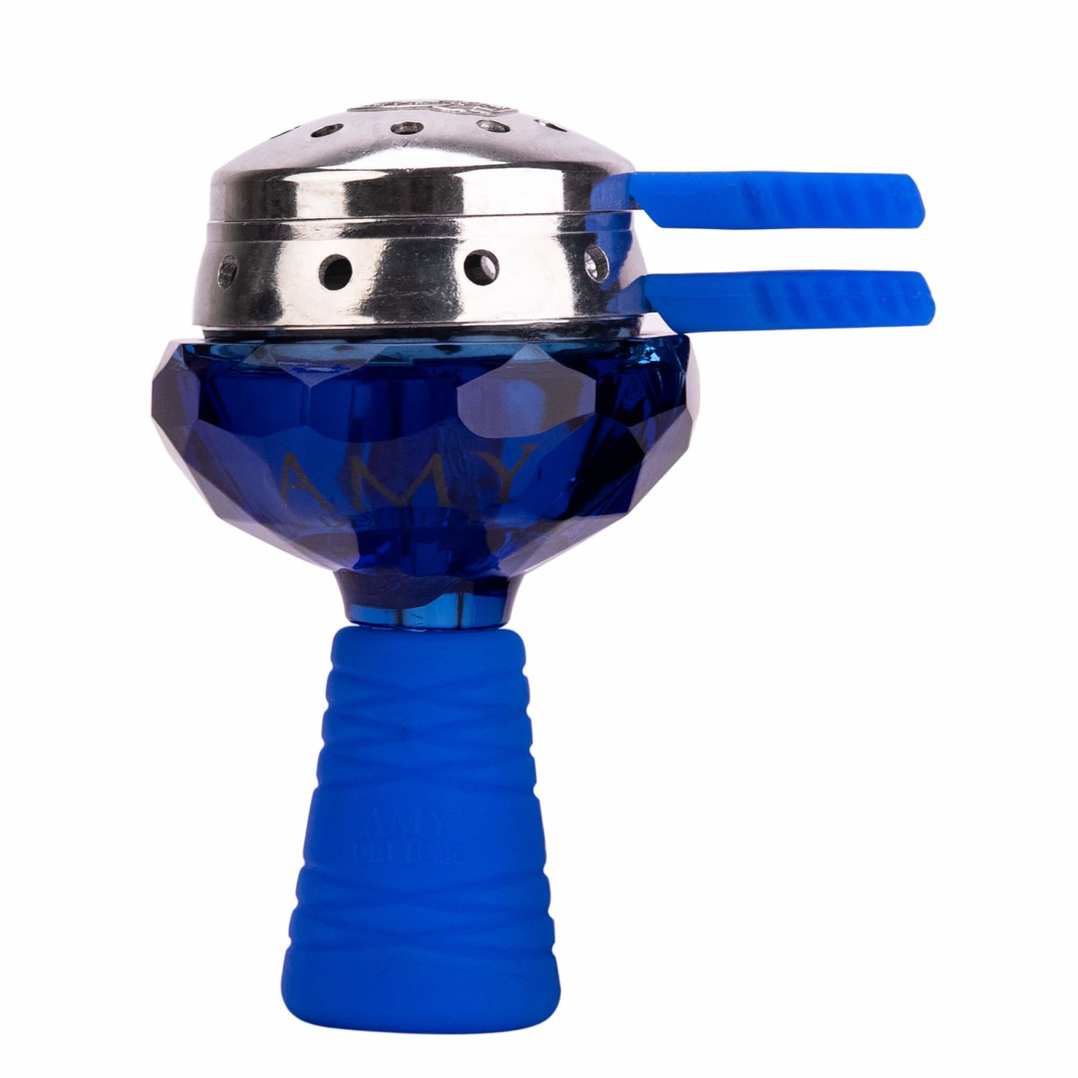 Glassi Kristall Sæt - Amy Shop - Blåt glas hoved med varmeregulator til vandpiber med blå silikone