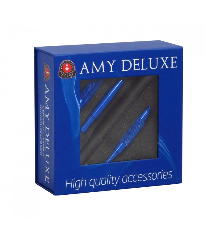 AMY Silikoneslange + Aluminium Mundstykke - Amy Shop - Blåt slange sæt med silikone slange og mundstykke til vandpibe