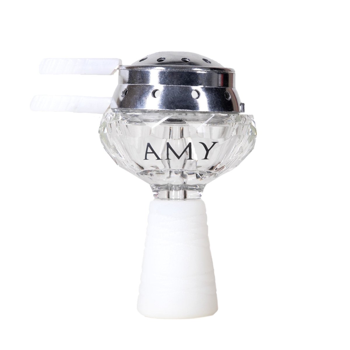 Glassi Kristall Sæt - Amy Shop - Glas hoved med varmeregulator til vandpiber med hvid silikone